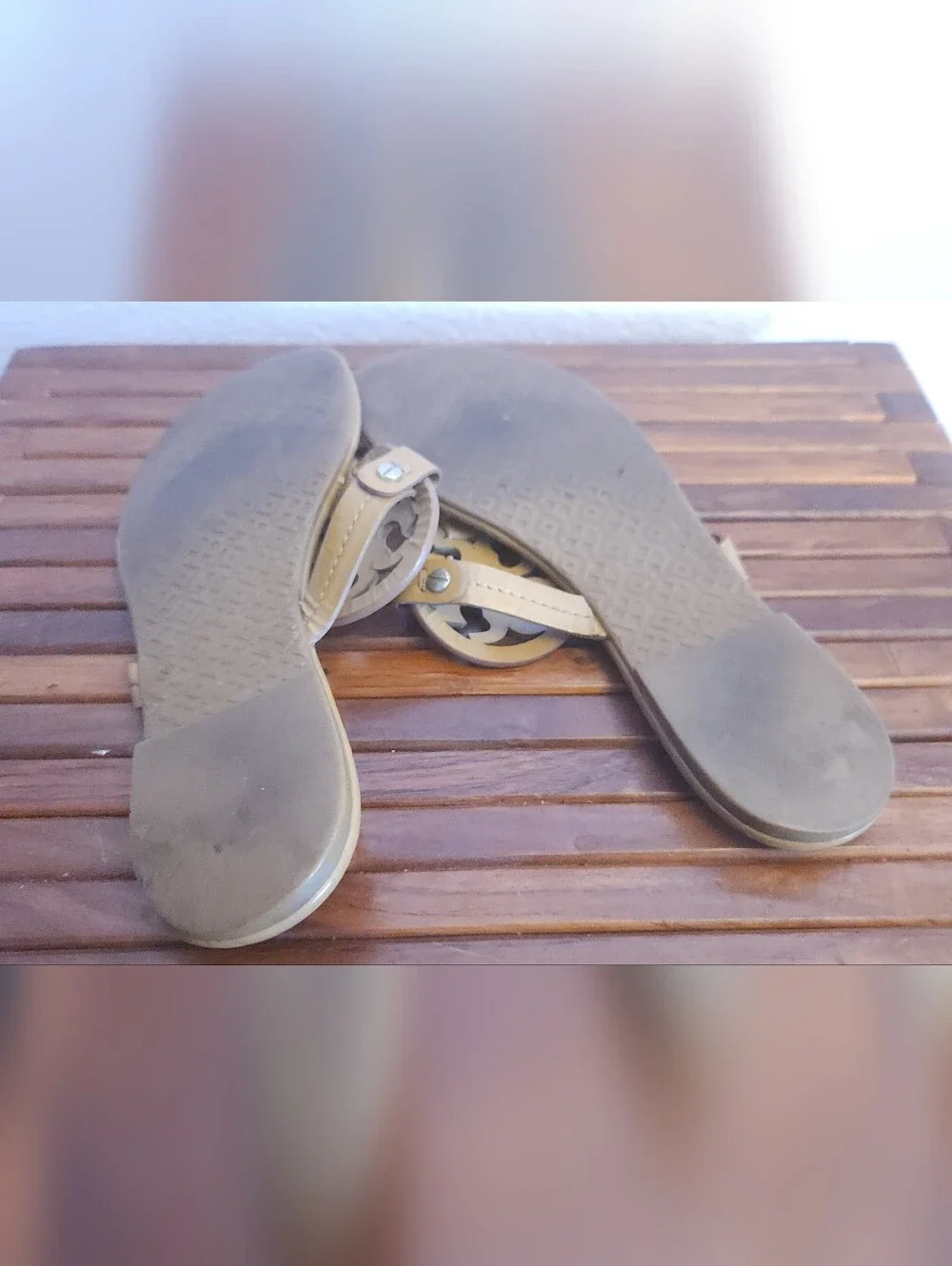 Tory Burch Olive-Tan Logo Thong Sandals